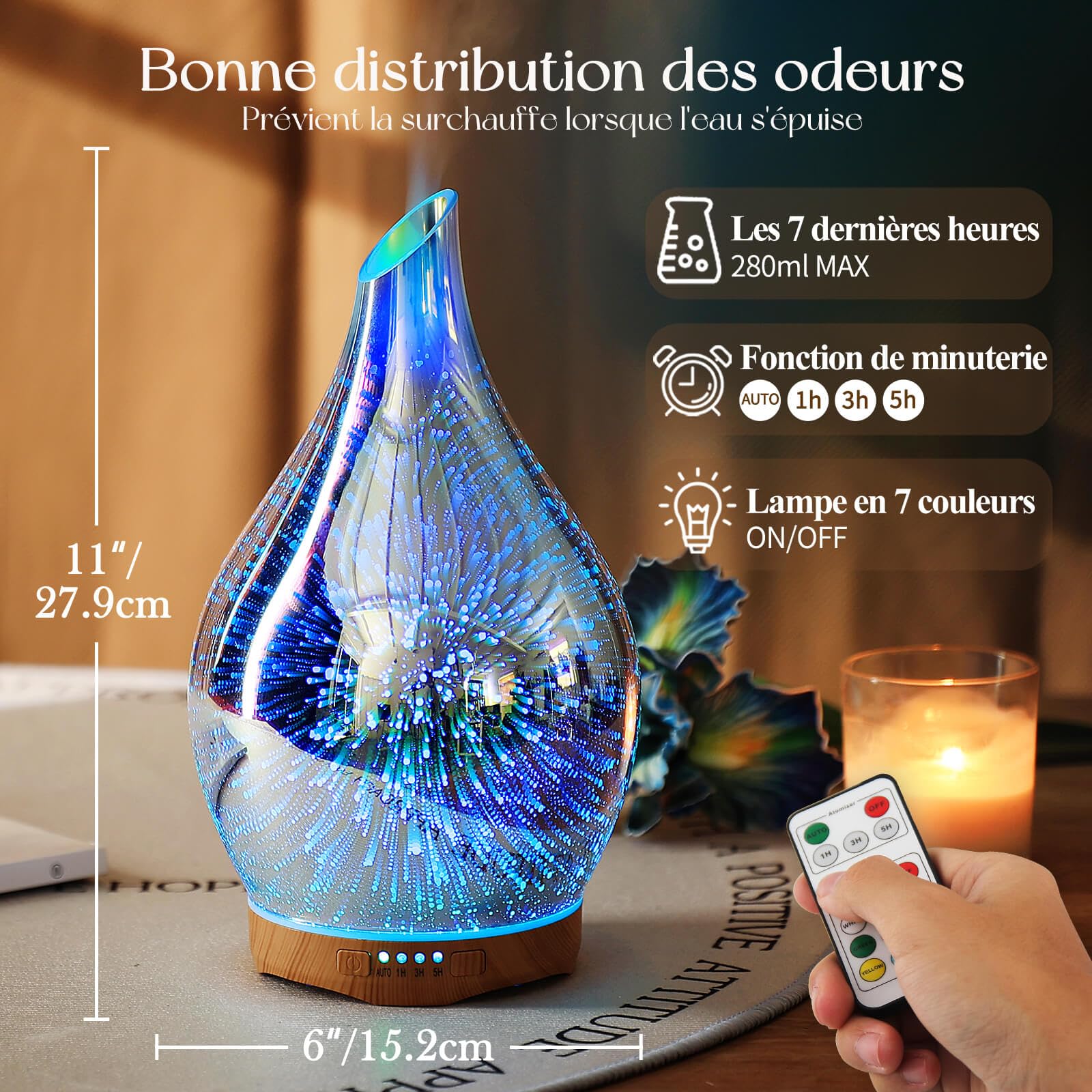 Porseme Diffuseur Huiles Essentielles 280ml,Humidificateur Télécommande