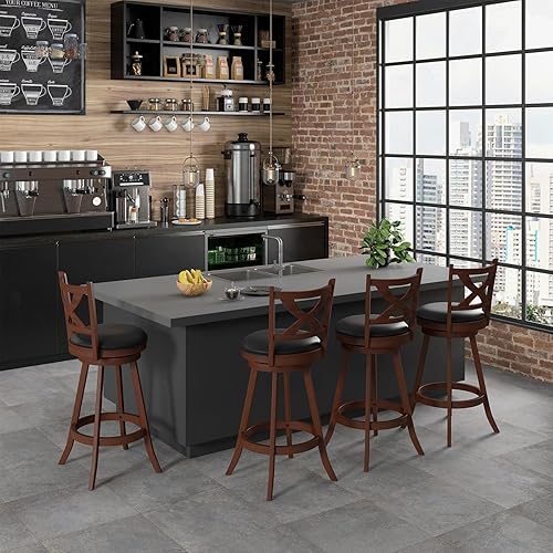 Miniatura 8 de Giantex Juego de 4 taburetes de bar de 30 pulgadas, taburetes giratorios de altura de mostrador de 360 con respaldo, marco de madera de goma maciza,