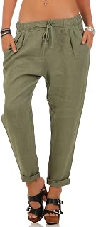 Malito Damen Hose aus Leinen | Stoffhose in Unifarben | Freizeithose für den Strand | Chino - Jogginghose 6816