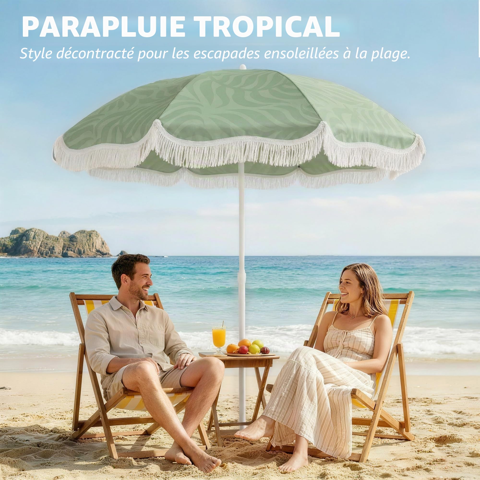 Outsunny 1.8 m Parapluie de plage avec ancre de sable, portable vert