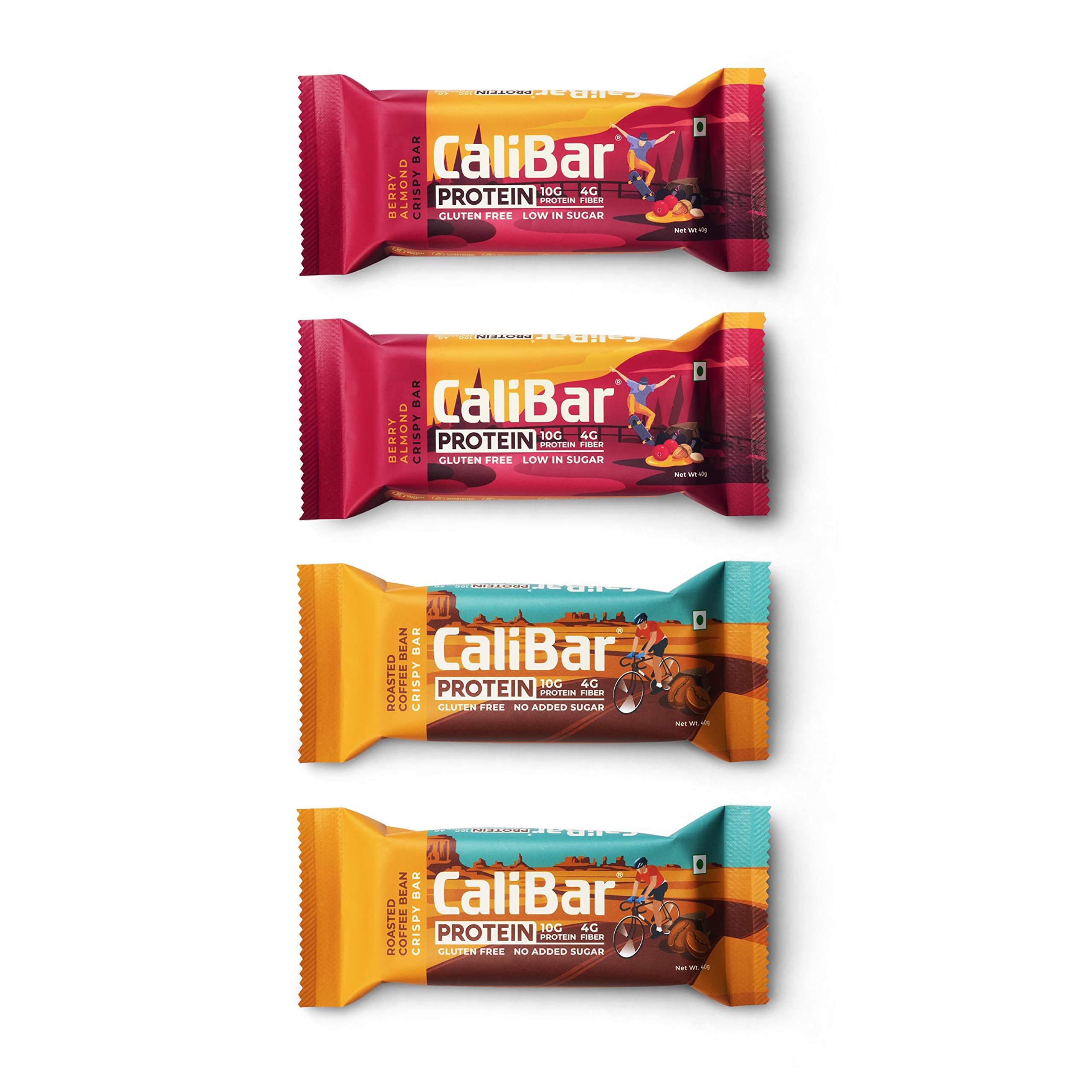 CaliBar 10g Protein Bar - Berry Almond + Roasted Coffee Bean Crispy Bar (Combo Pack of 4) Assorted Pack, With Real Coffee, With Real Bits of Cranberry & Blackcurrant, Low In Sugar, Sweetened With Honey, Gluten-Free, 4g Fiber, No Preservatives, Delicious Taste & 100% Veg. | Guilt-Free snacking for High Protein diets, Sustained Energy, Fitness & Immunity (40g x 4 Bars)-image-20