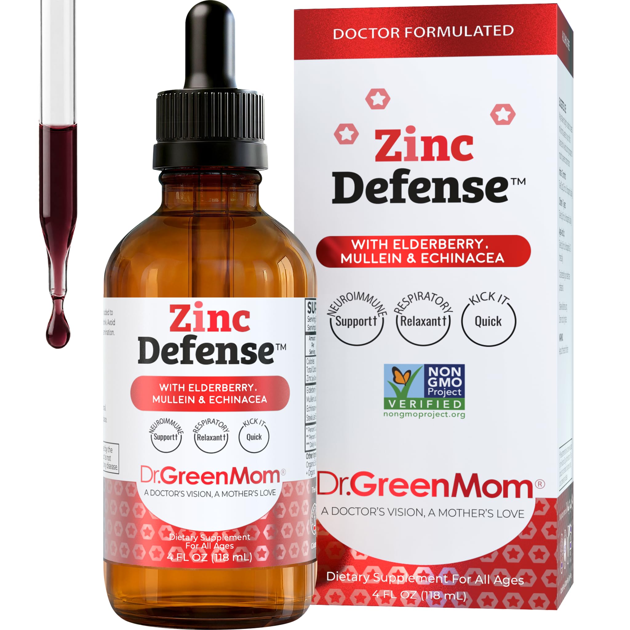 Dr. Green Mom Liquid Zinc Kids + Organic Elderberry, Mullein & Echinacea