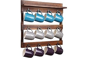 Rustic, Wall-Mounted, 12-Cup Mug Shelf with Built-In Storage