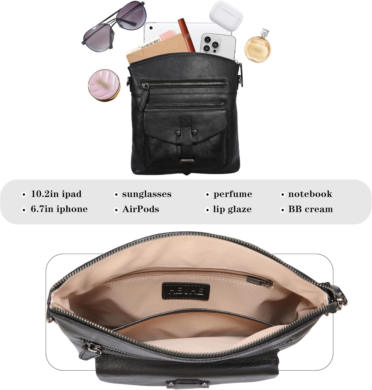 HESHE Leather Crossbody Bags for Women Satchel Purses Shoulder Purses and Handbags Cross Body Bag with Multi Pockets - Image 6