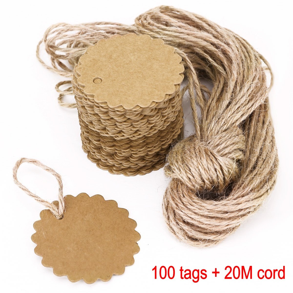 Buy JZK 100 Paper Gift Tags Kraft Paper + 20m Jute String, Price Tags