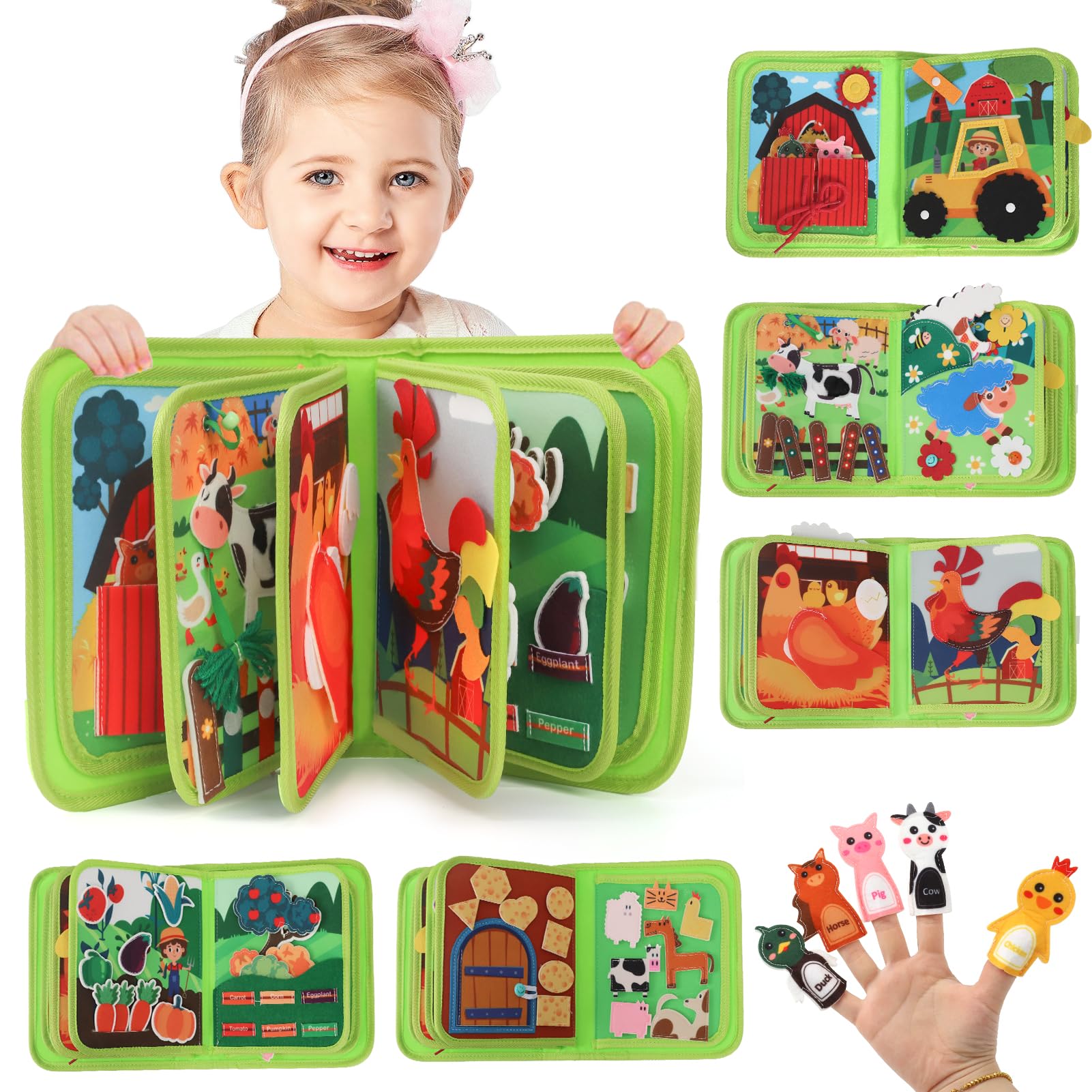 Baby Toys Busy Book for 1 2 3 Year Olds, 20 in 1 Toddlers Montessori Farm Busy Books Travel Toys, Sensory Activity Book Busy Board Educational Toy, Boys Girls Birthday Gift