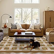 GENIMO Scalloped Rug 6x9, Modern Bedroom Irregular Area Rugs, Minimalist Geometric Carpet, Machine Washable Non Slip Nursery Rug, Soft Low Pile Design for Stylish Family Interiors, Brown