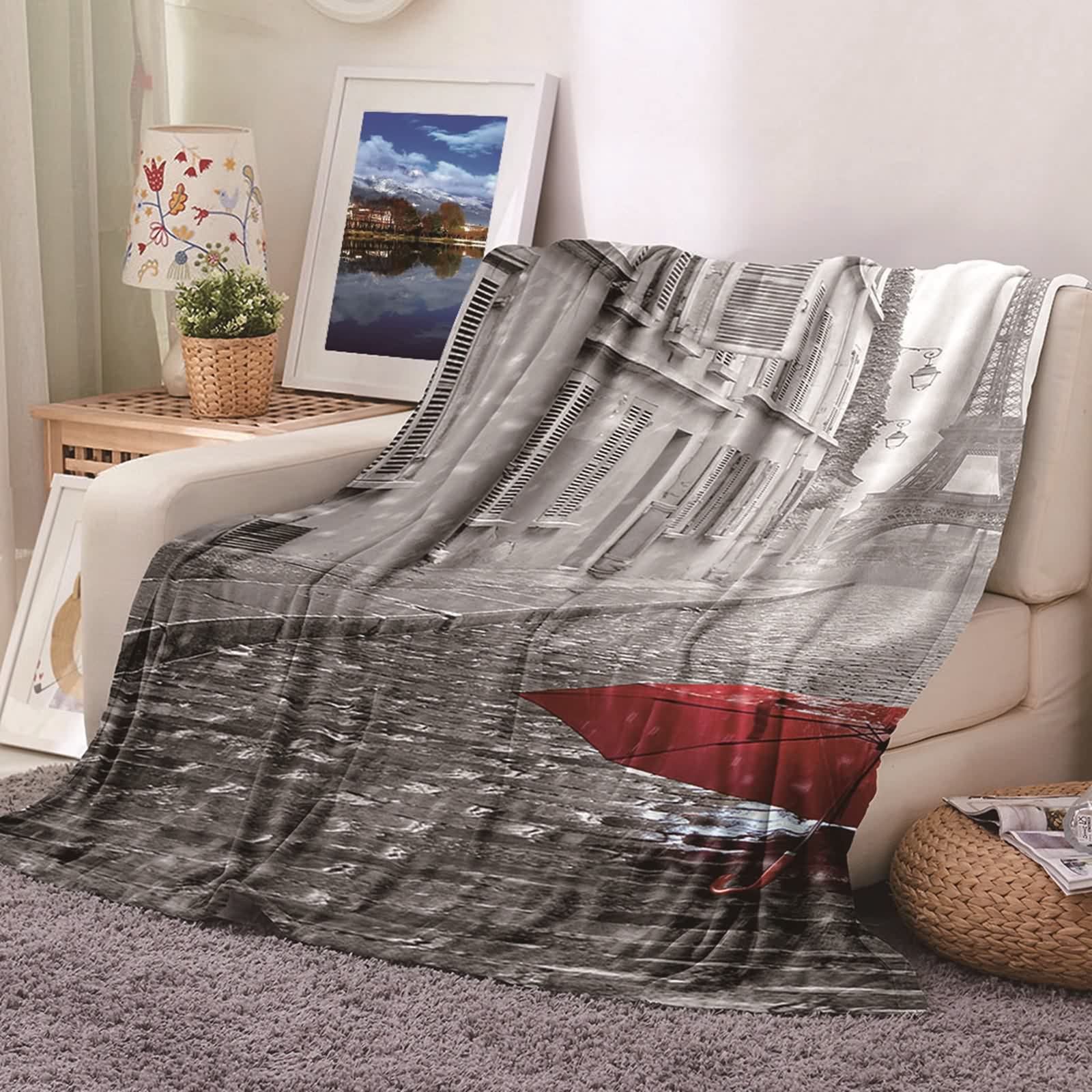 Couverture plaid en flannel gris 180x200cm pour canapé