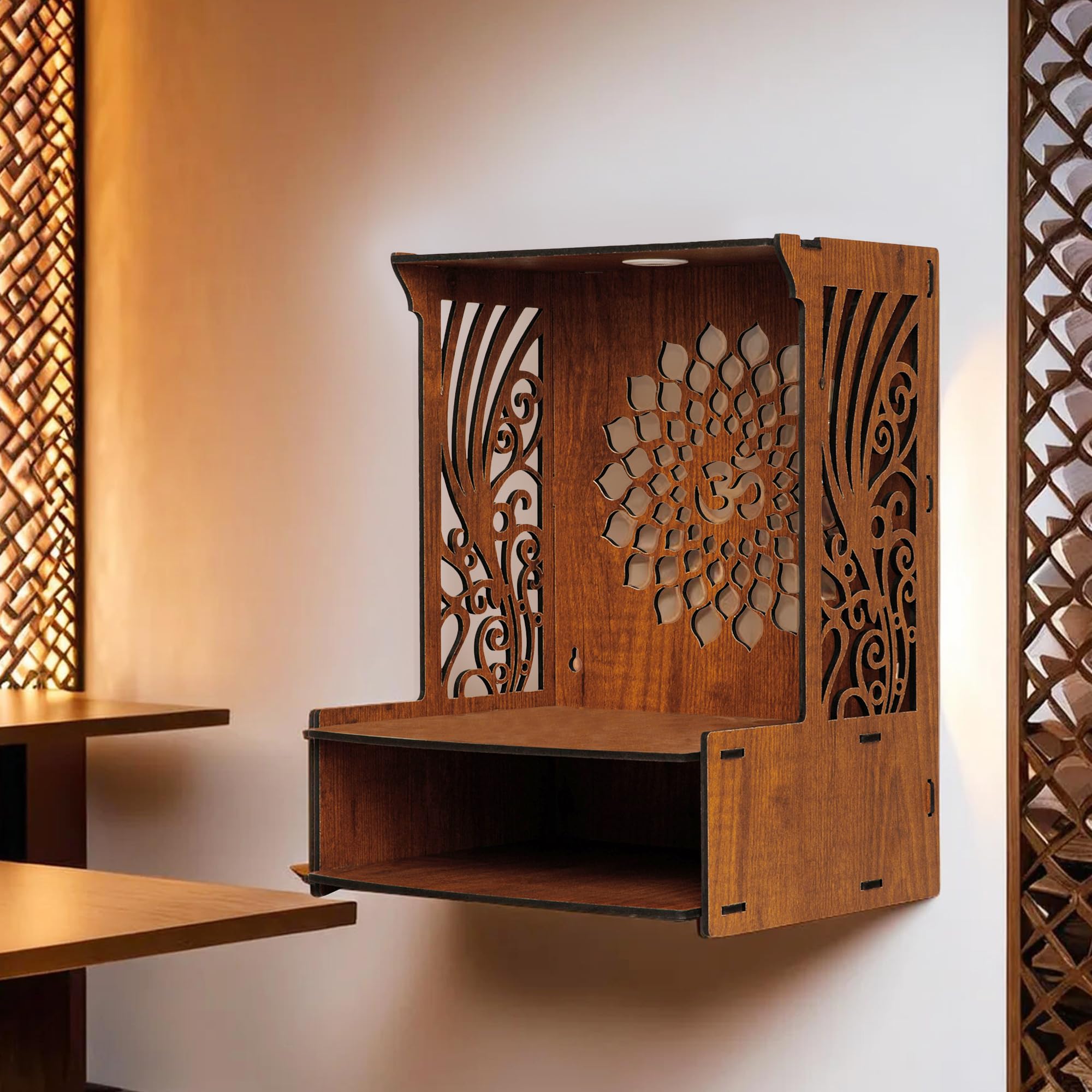 UMAI Wooden Temple for Home (40cm) | Wall Mounted Home Temple Pooja Mandir for Home with LED Spotlight | Pooja Items | Pooja Stand for Home| Puja Mandir for Office, Shops- Dark Brown (B0CNR7NL74) Amazon Price History, Amazon Price Tracker