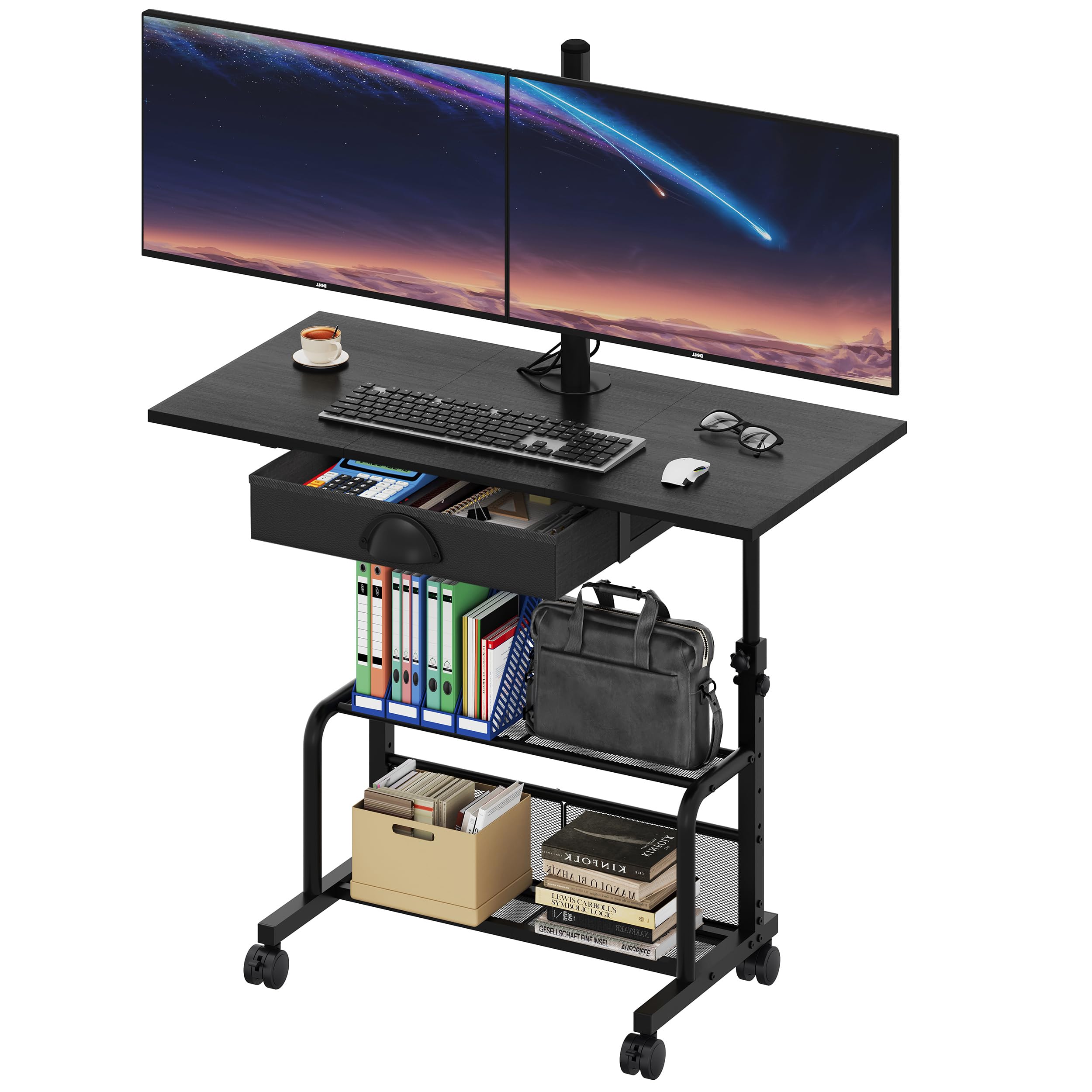 Adjustable Height Small Computer Desk with Drawers Portable Rolling Desk for Seated Use 32 Laptop Desk for Home — view 9