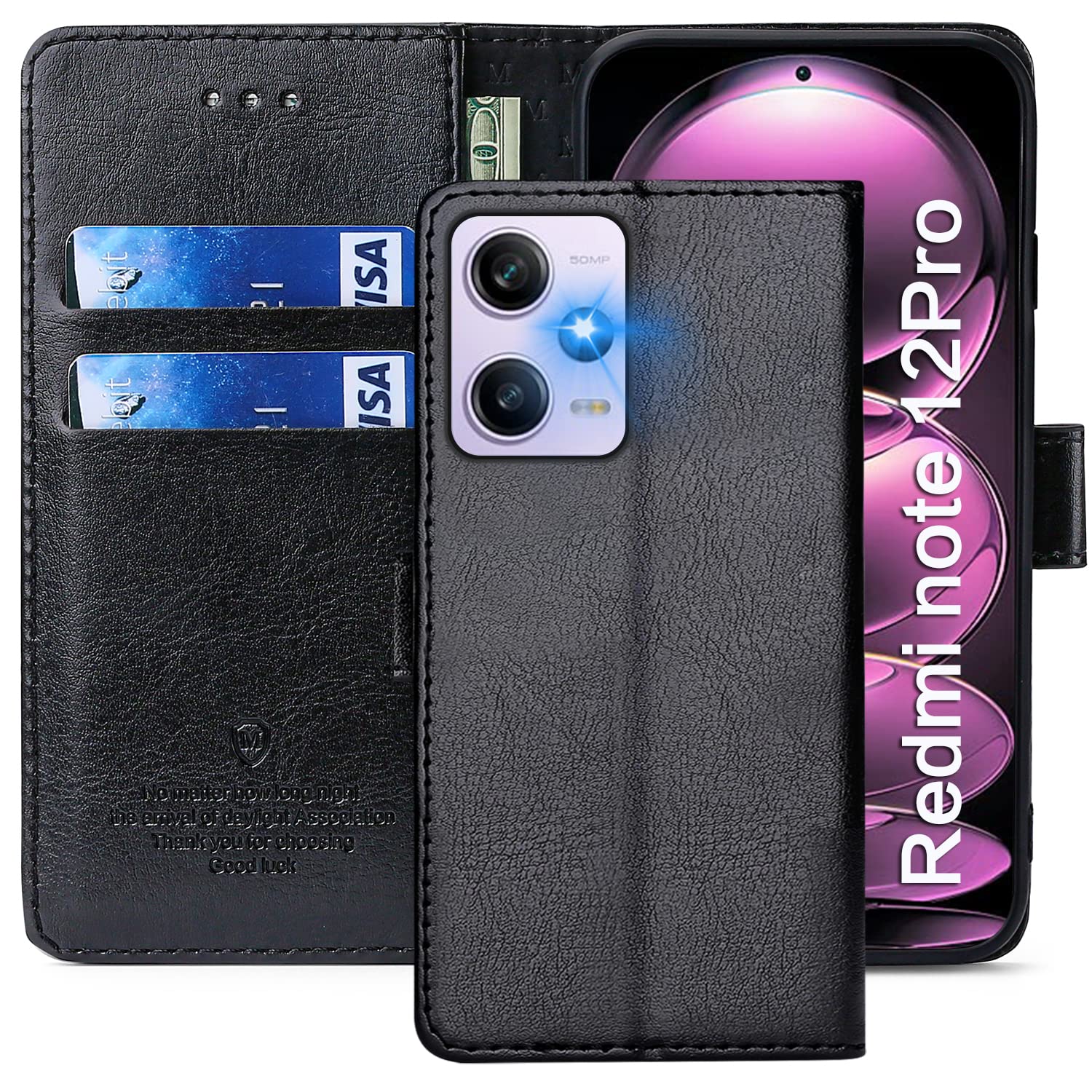 Moozy Custodia a Libro per Xiaomi 12T e 12T Pro, Carbonio Blu scuro - Protezione dei Bordi Metallici Flip Cover Portafoglio con Appoggio e Porta Carte