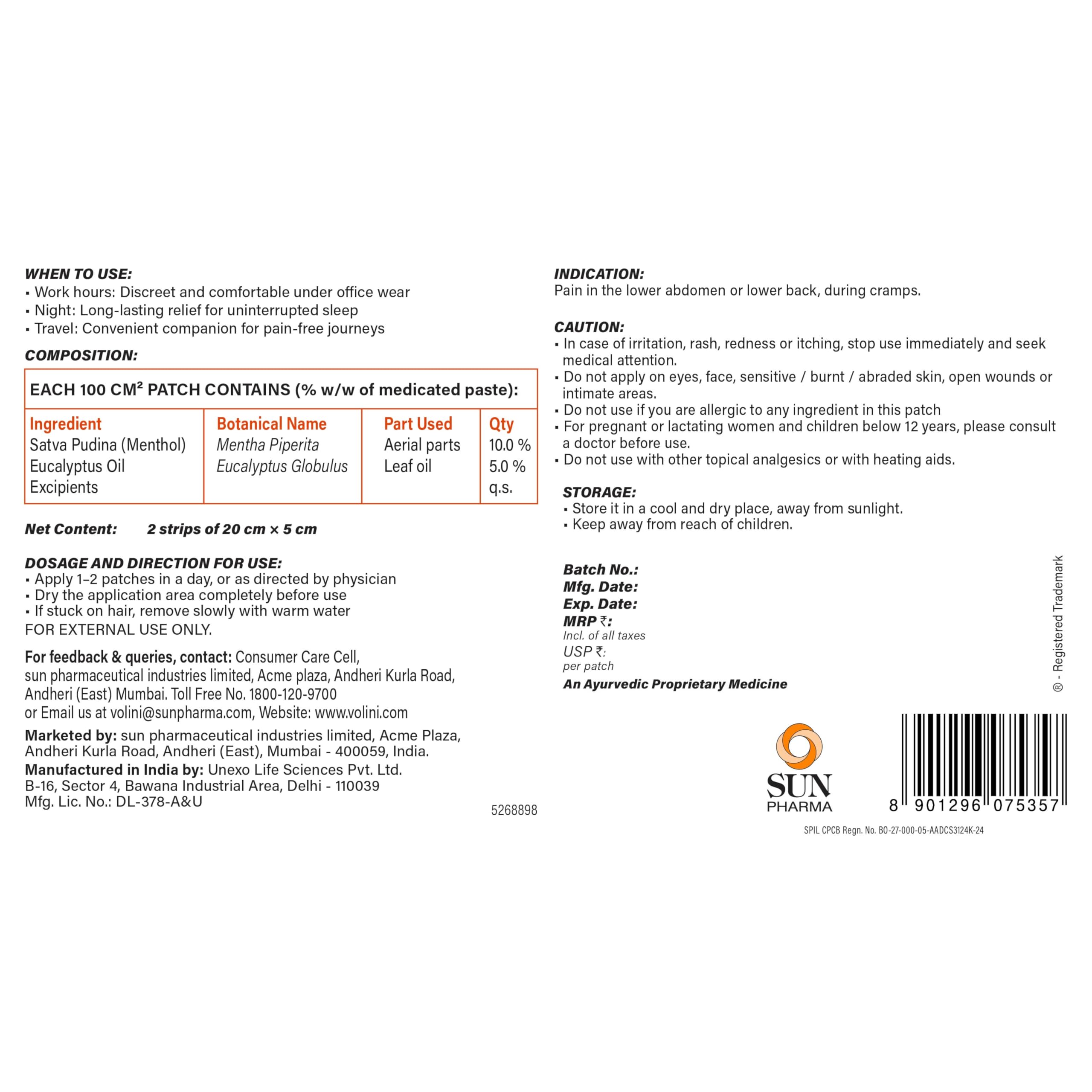 Volini Feminine Pain Relief Patch | Relief from Cramps | Pack of 2 x 2 — Amazon image 2