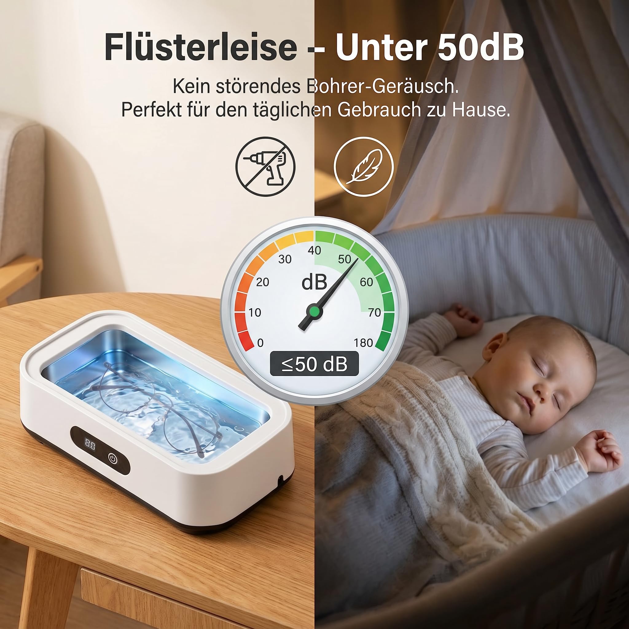 Nettoyeur Ultrasons, 650ml 49kHz Bac a Ultrason ave 5 Réglages de Temps Ultrasonic Cleaner pour Lunettes, Portable Bijoux, Appareils Dentaires et Montres en Acier Inoxydable SUS304