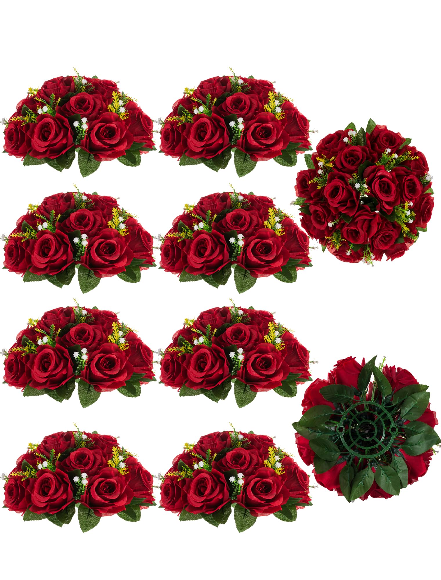 BLOSMON Flower Centerpieces for Tables Wedding 10 Pcs Crismon Fake Flowers with Base Rose Balls Arrangement Bouquet Floral Centerpiece Artificial Wedding Center Pieces of Home Party Decor — image 1