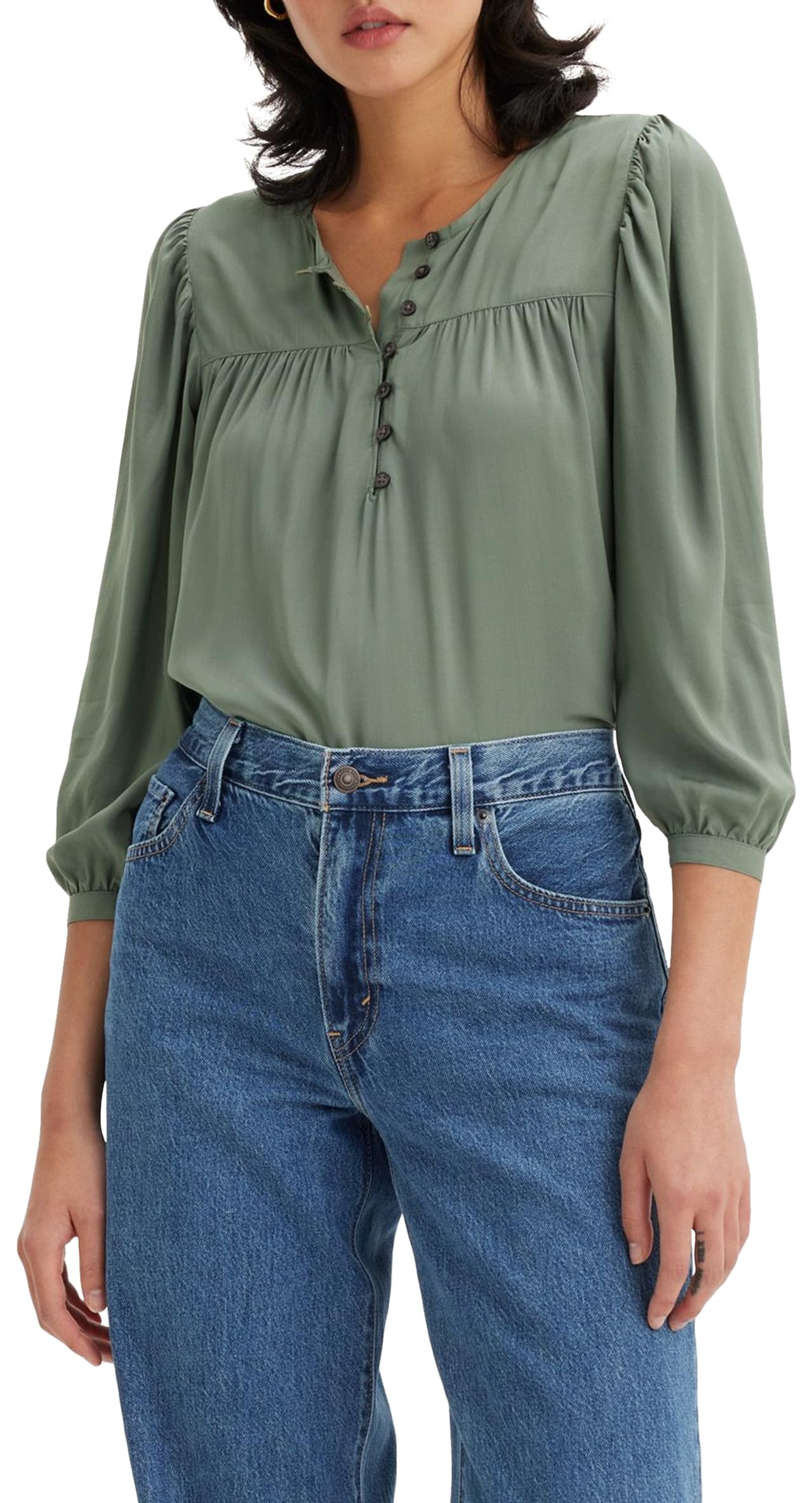 Levi's Damska bluzka Halsey z rękawem 3/4, Ciemny las, S