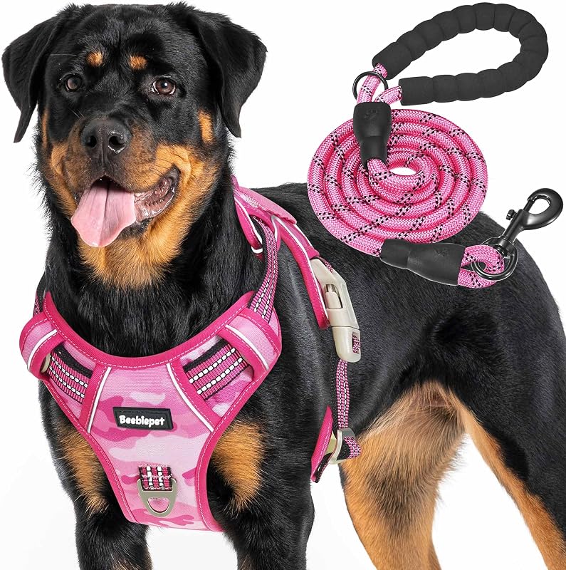 Beebiepet Heavy Duty Tactical Dog Harness for Small Dogs, No Pull Adjustable Pet Harness Reflective Service Training Easy Control Pet Vest Military K9 Working Dog Harnesses-X- Large, Pink Camo