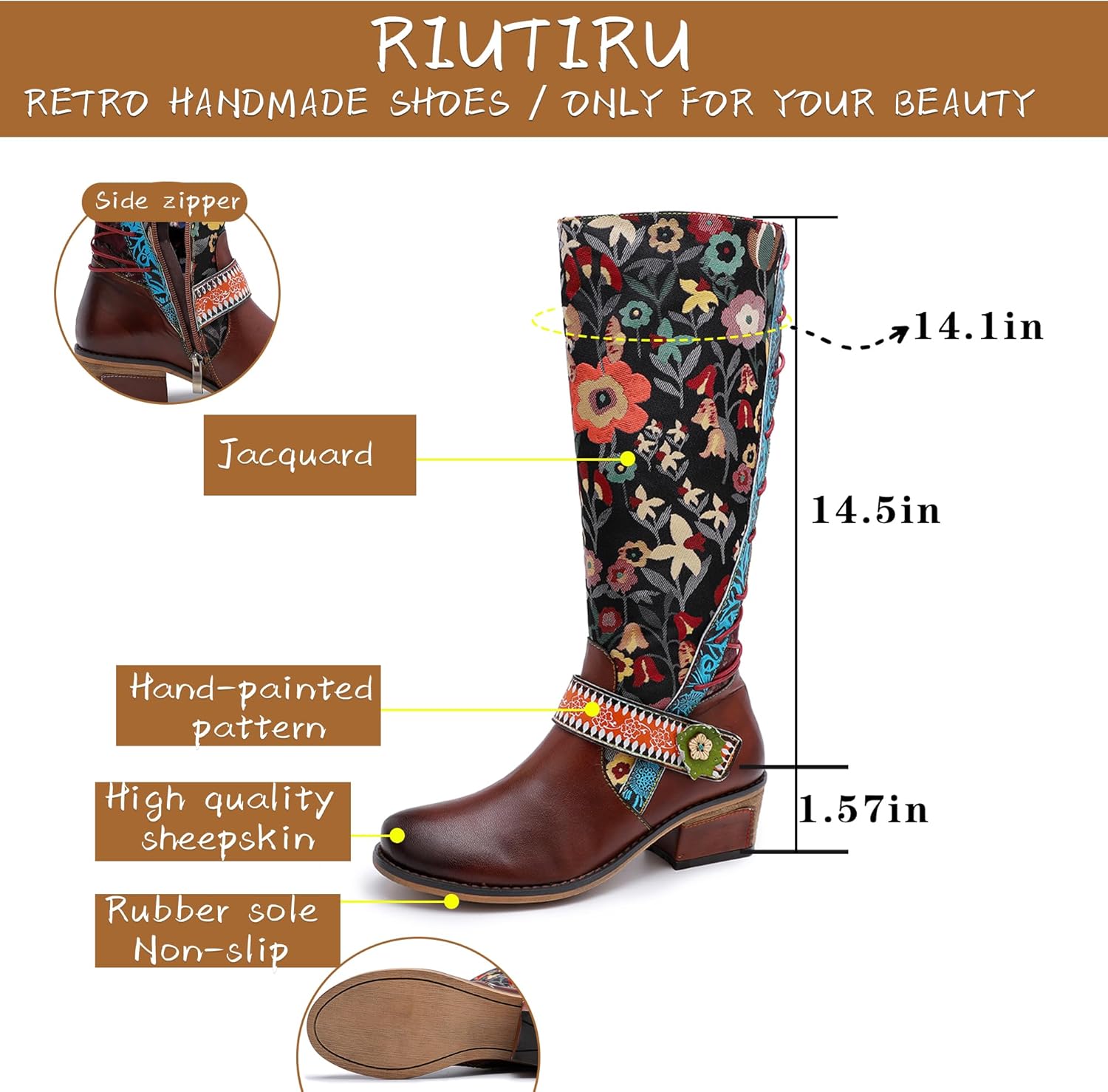 Artisan Handmade Women's Cowboy and Knight Boots - High Heels and Flat Bottoms Genuine Sheepskin, Ethnic and Vintage Style for Ladies and Girls - Image 5