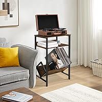 Vista 2 de YINMIT Soporte para discos de vinilo, soporte para tocadiscos, mesa auxiliar, almacenamiento de vinilo de hasta 65 álbumes, mesa de tocadiscos