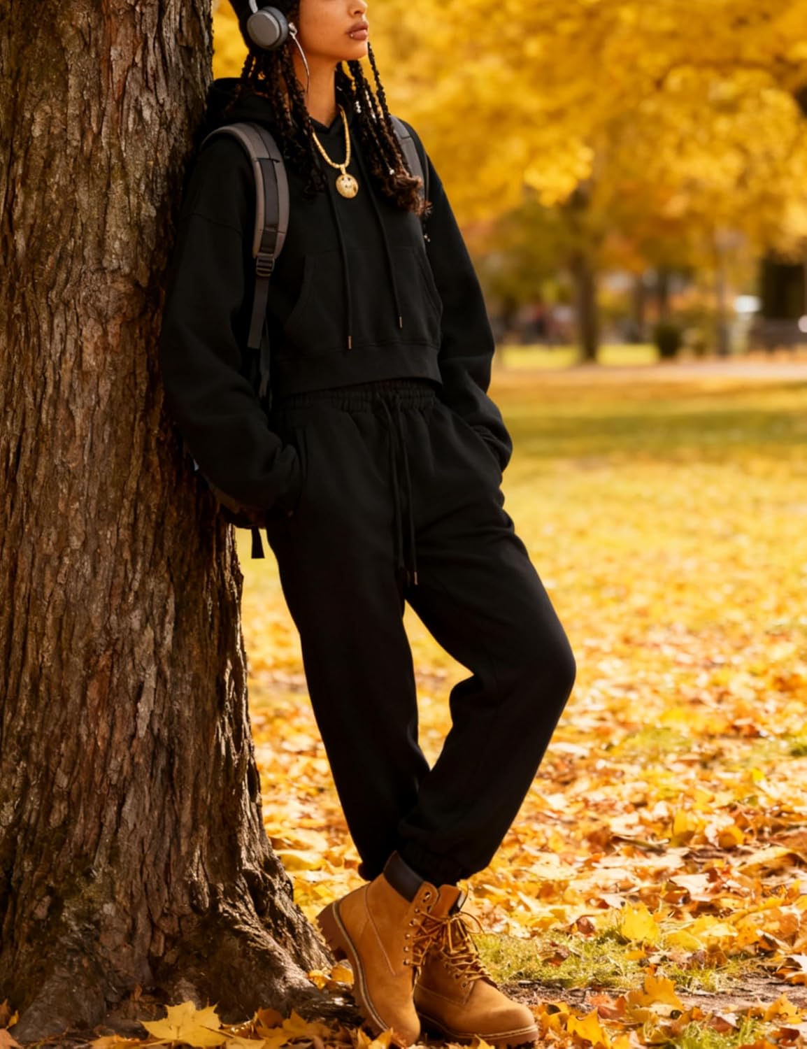 Womens Fleece 2 Piece Outfits Sweatsuit Crop Hooded Pullover Sweatshirt Top Jogger Sweatpants Tracksuits Set - Image 6