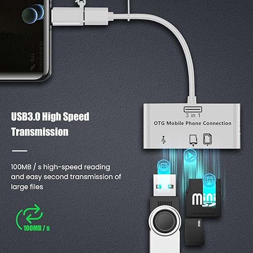 Miniatura 2 de 3 en 1 Conexión de teléfono móvil tipo C, lector de tarjetas multifunción TF tarjetadisco SDU discocámara móvil Android Tipo-C lector de tarjetas de