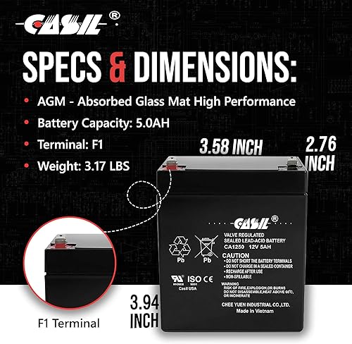 Miniatura 4 de Casil Batería de repuesto de 12 V 5 AH compatible con la batería eléctrica Razor E125 E150, paquete de 2