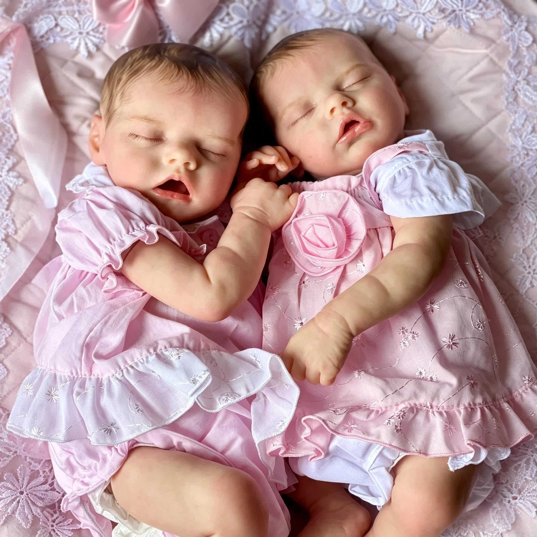 RXDOLL Real Life Reborn Baby Dolls Twins 45 cm, realistyczne lalki dla noworodka, chłopca, dziewczynki, miękka tkanina winylowa, ręcznie wykonane, realistyczne, z ubraniami i zabawkami, prezent dla