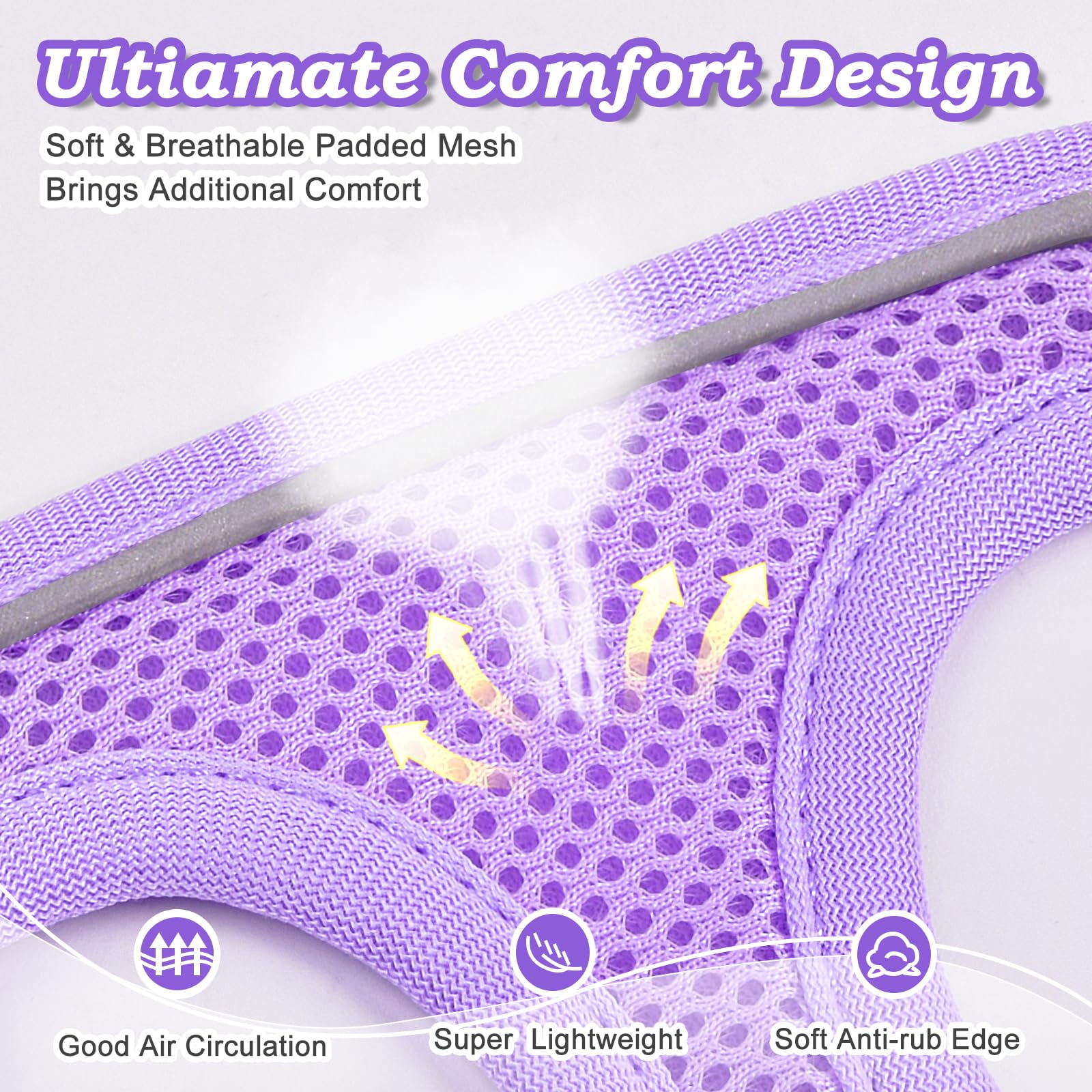 Cat Harness and Lead Escape Proof,Adjustable Soft Mesh Kitten Vest Harness for Walking Reflective Pet vest for Cat Small Dogs Puppy (Purple - Image 3