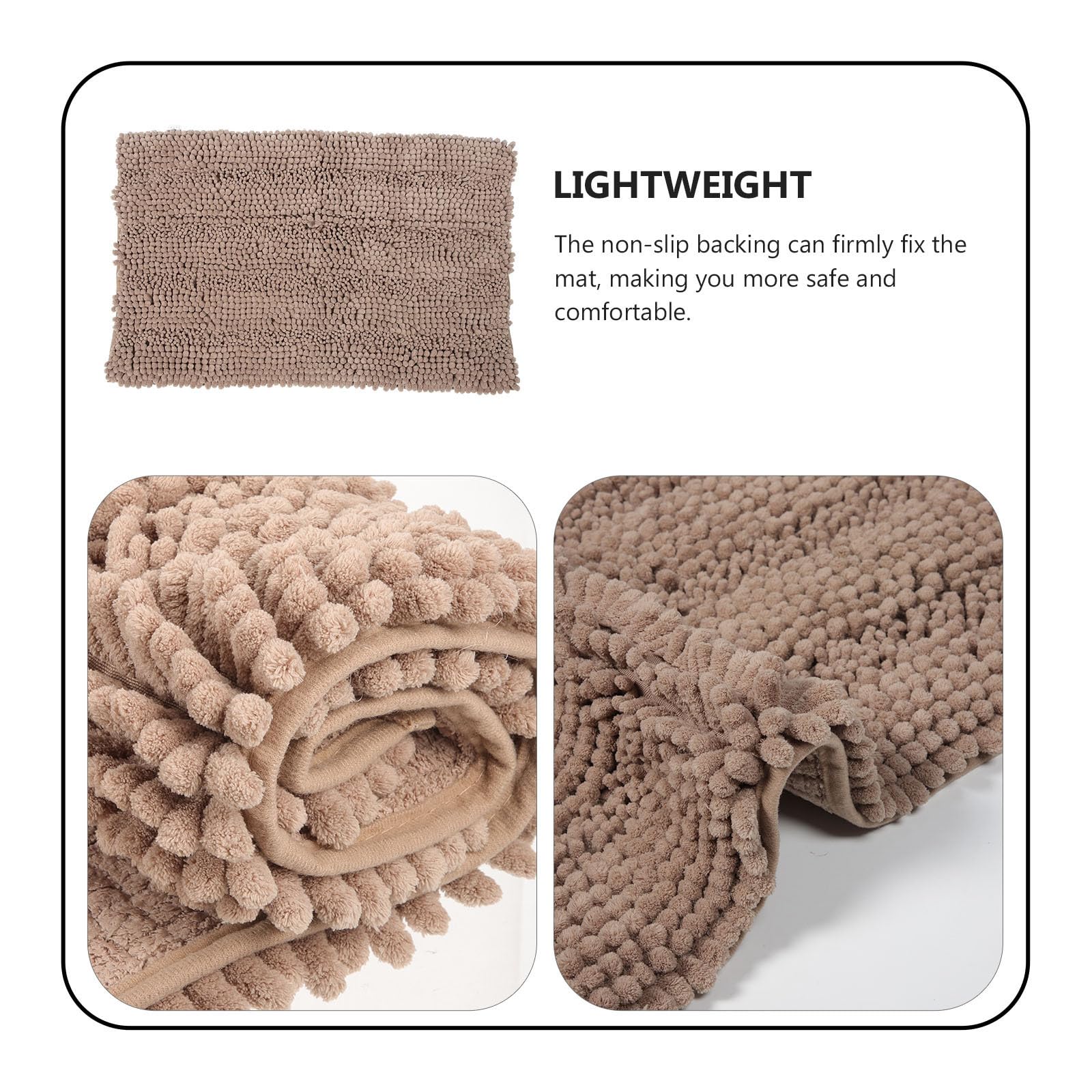 HEALLILY Alfombra de Baño Antideslizante y Absorbente de Chenilla Khaki Tapete Lavable a Máquina, Adecuado para Interiores y Entrada de Hogar