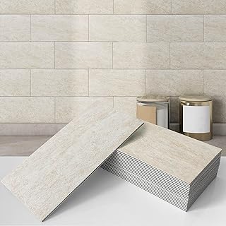 VAOVI Peel and Stick Backsplash Tile for Kitchen Stickers,Peel and Stick Floor Tile Marble Tile Backsplash Bathroom Wall Tiles Peel and Stick Subway Waterproof(Cream Beige,20Tiles)