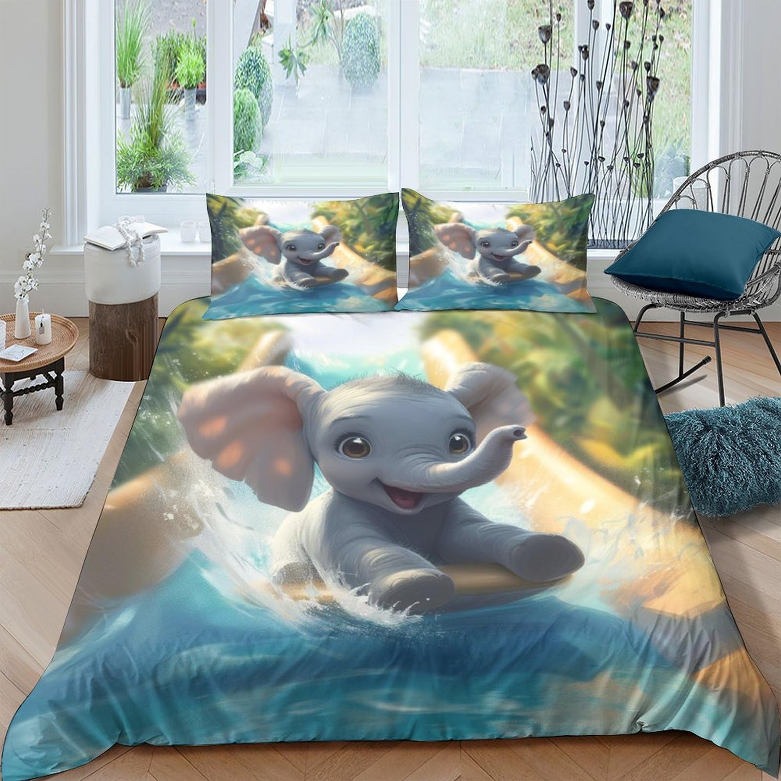 Parure de couette éléphant 3D respirante et ultra douce pour lit King