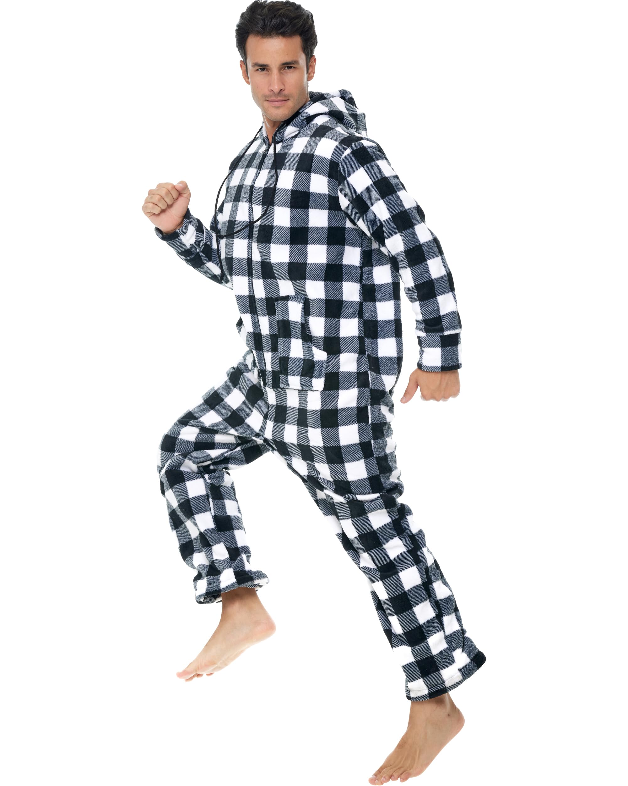 alexander del rossa Mens Fleece Solid Colored Onesie, Hooded Footed Jumpsuit Pajamas-picture-17