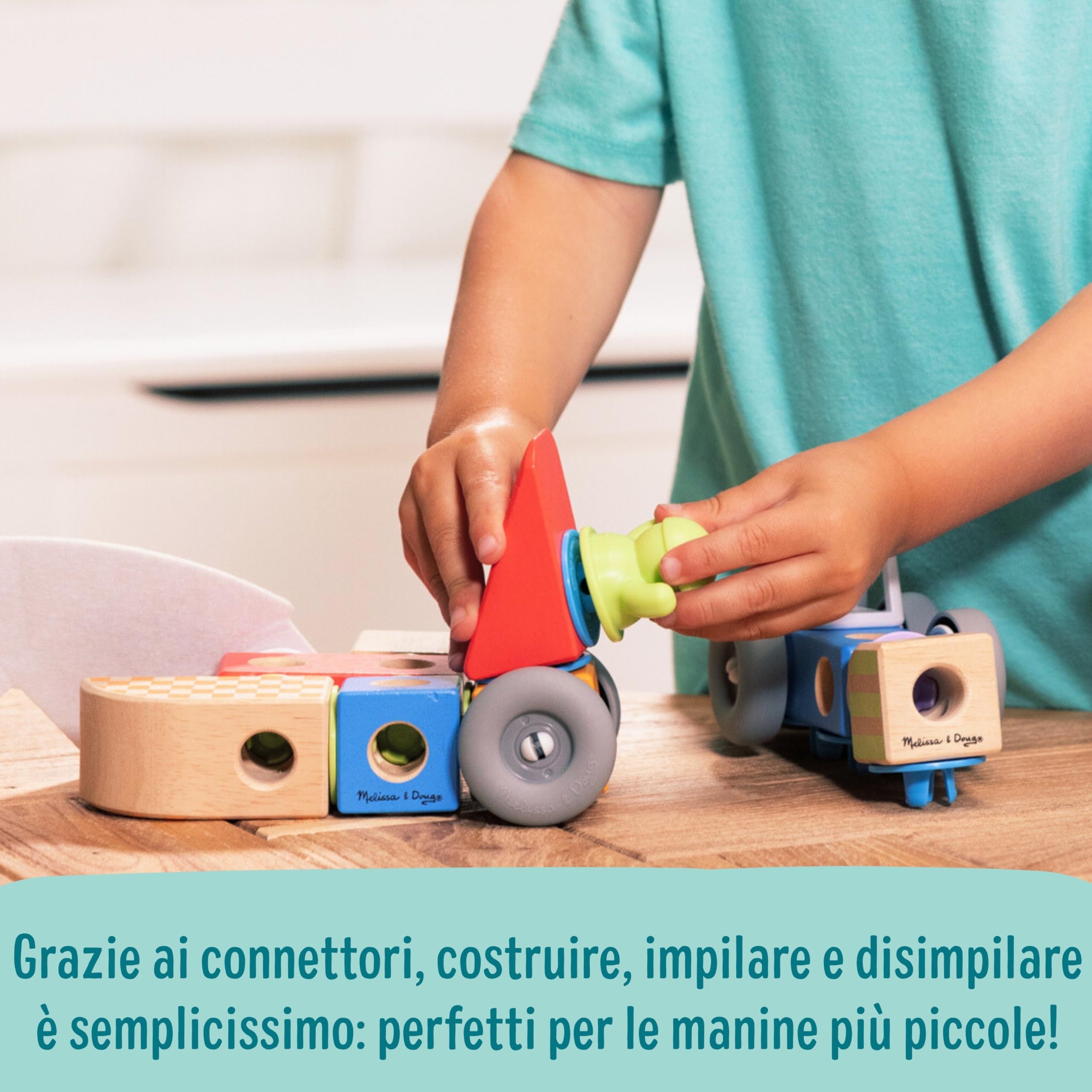 Melissa & Doug Blockables Set dei Veicoli – Set di Costruzioni in Legno con Blocchi Collegabili (54 Pezzi), Gioco Creativo e Educativo, Regalo per Bambini e Bambine, 2+ Anni - Certificati FSC