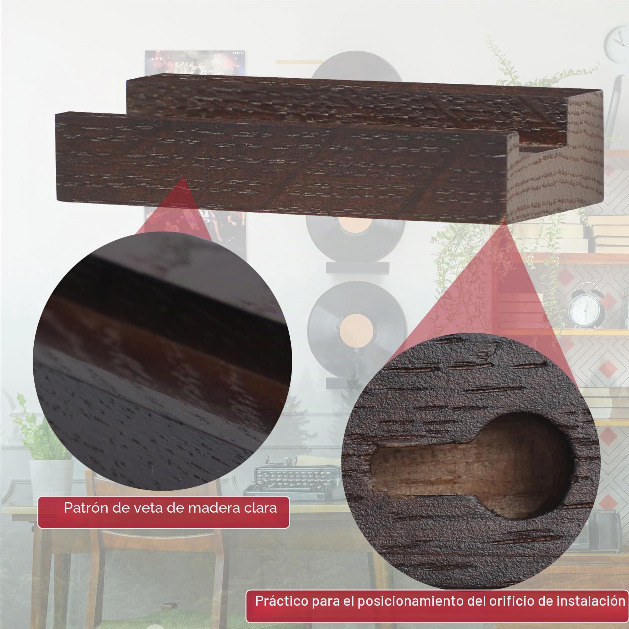MITREL Juego De 12 Estantes De Madera De Roble Macizo, Estante De Pared para Discos, Soporte para Discos De Albumes, Estantes De Repisa De Fotos(Nogal Oscuro)