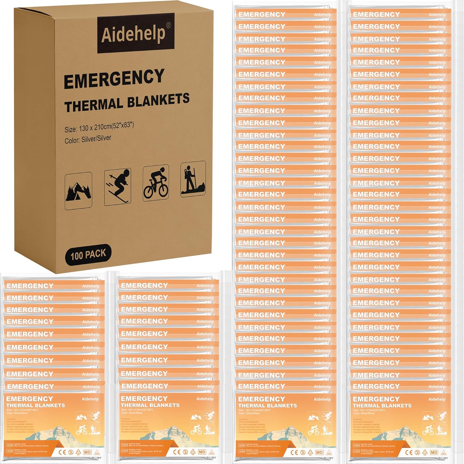100 Pack Emergency Blankets - Mylar Thermal Space Blankets for Survival and Protection - Ideal for Camping, Outdoors, Hiking, Rescue, Marathons - Image 2