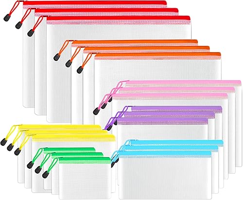 SUNEE Bolsas de malla con cremallera de varios tamaños (7 colores, 21 paquetes), bolsa con cremallera resistente al agua para suministros de oficina