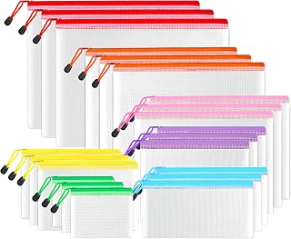 SUNEE Multisize Mesh Zipper Pouches (7 Colors, 21 Packs), Water-Resistant Zip Bag for School Office Supplies, Puzzles & Games Organizing Storage