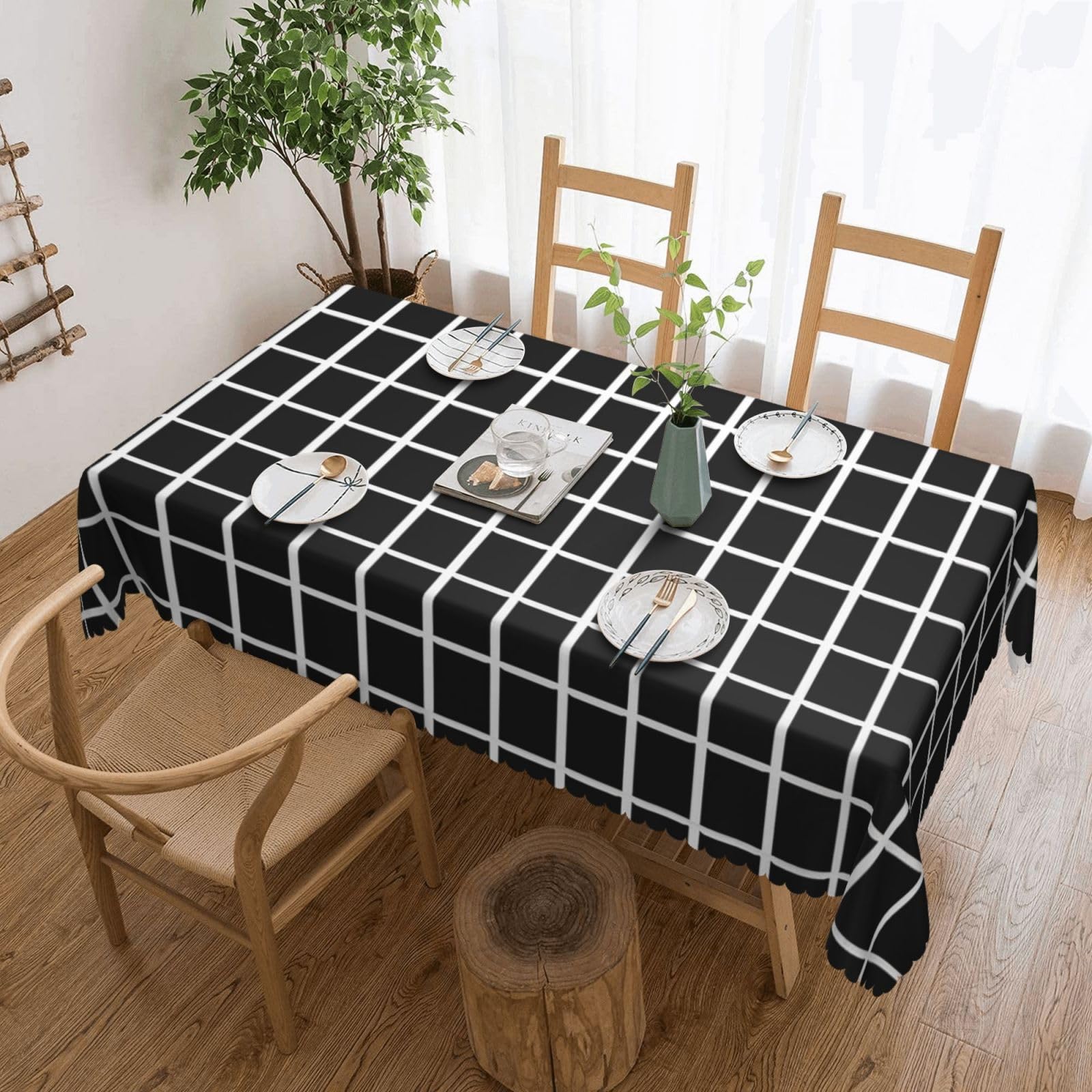 Nappe noire et blanche à motif quadrillé pour décoration de table de cuisine et de mariage