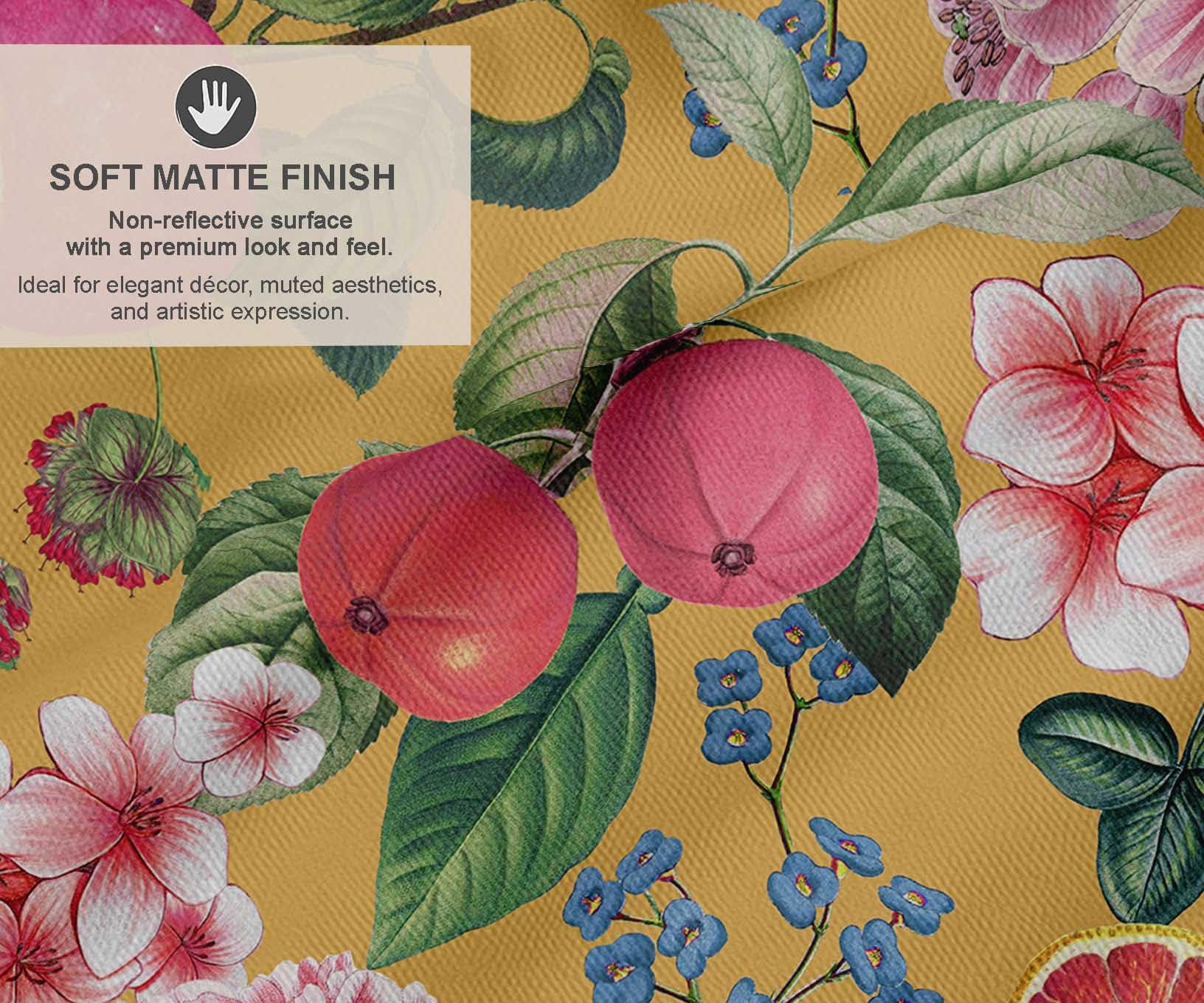 Soimoi Toile de coton | 142 cm de large, vendue au mètre | Motif fruits – Ocre | Tissu résistant de poids moyen pour sacs, rideaux, loisirs créatifs et décoration