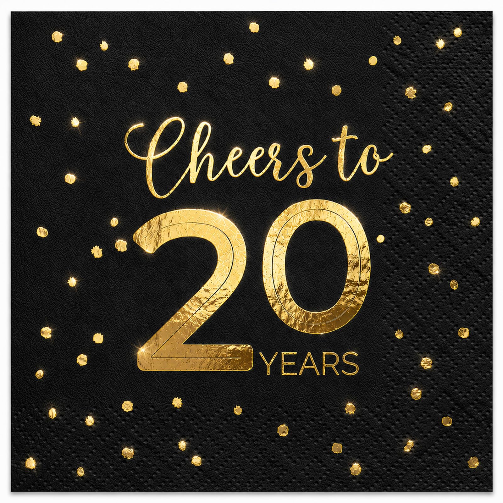 Cheers to 20 Years Gold Foil Cocktail Napkins – 50 Pack 2-Ply Disposable Birthday Napkins, Beverage Paper Napkins for Party Decorations, Wedding Anniversary Celebration