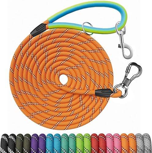 Miniatura 12 de Correas NTR de 100 pies para perros de raza grande, correa larga con 2 ganchos giratorios y mango acolchado cómodo, correa para cachorros para