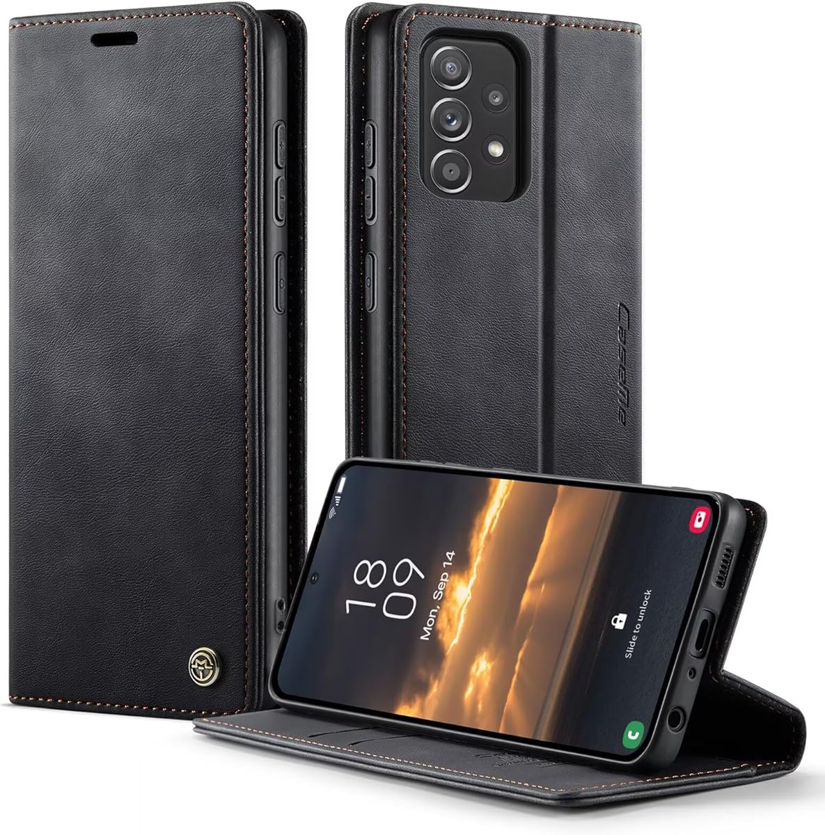 CaseMe Coque pour Samsung Galaxy A53 5G [RFID Blocage] Etui Protection Housse Premium en Cuir PU, [Emplacements Cartes], Pochette Flip Case Compatible avec Book,Noir