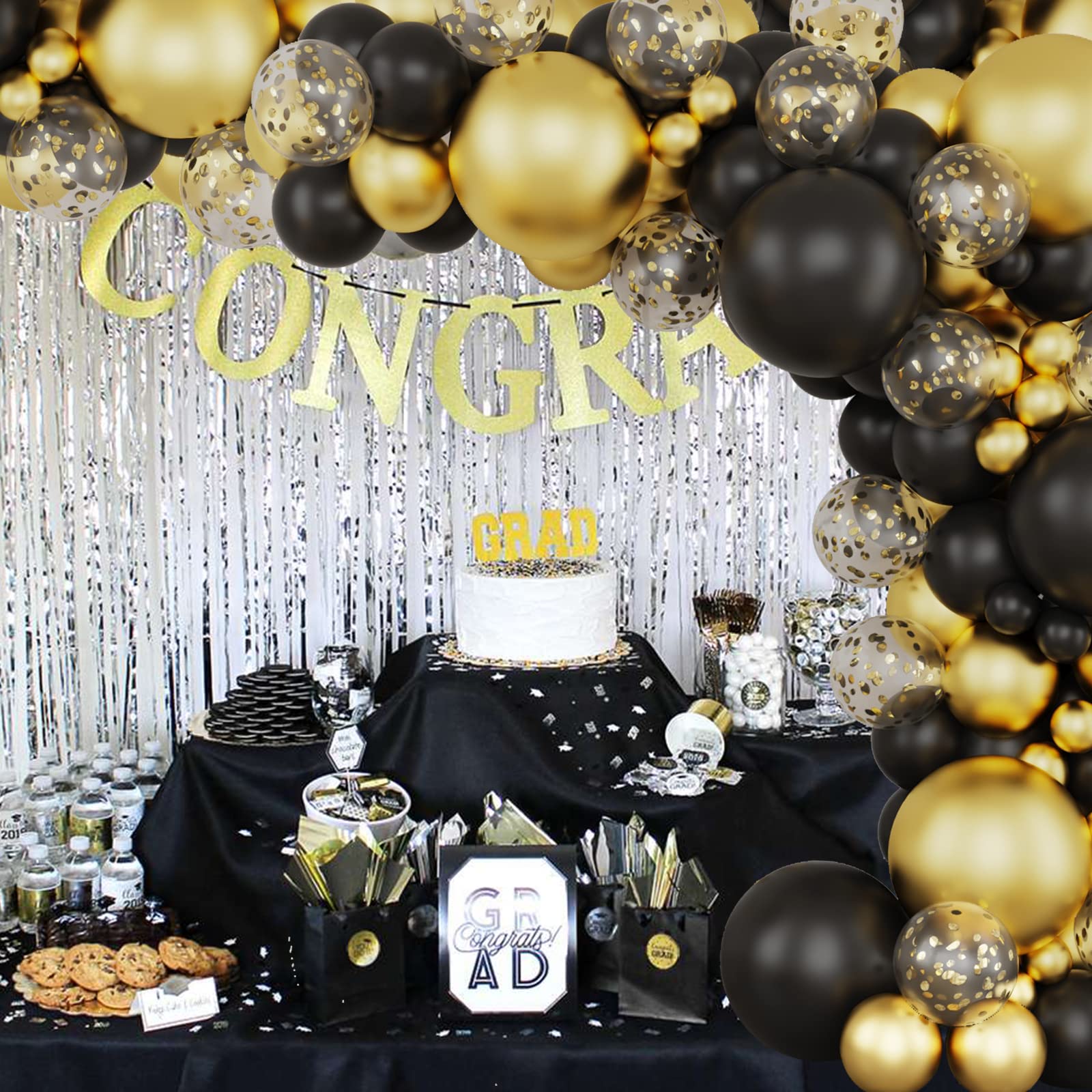 Black And Gold Balloons Garland Arch Kit, 1246pcs Metallic Gold Confetti Latex Balloons Arch Kit For Graduation Birthday Party Decorations