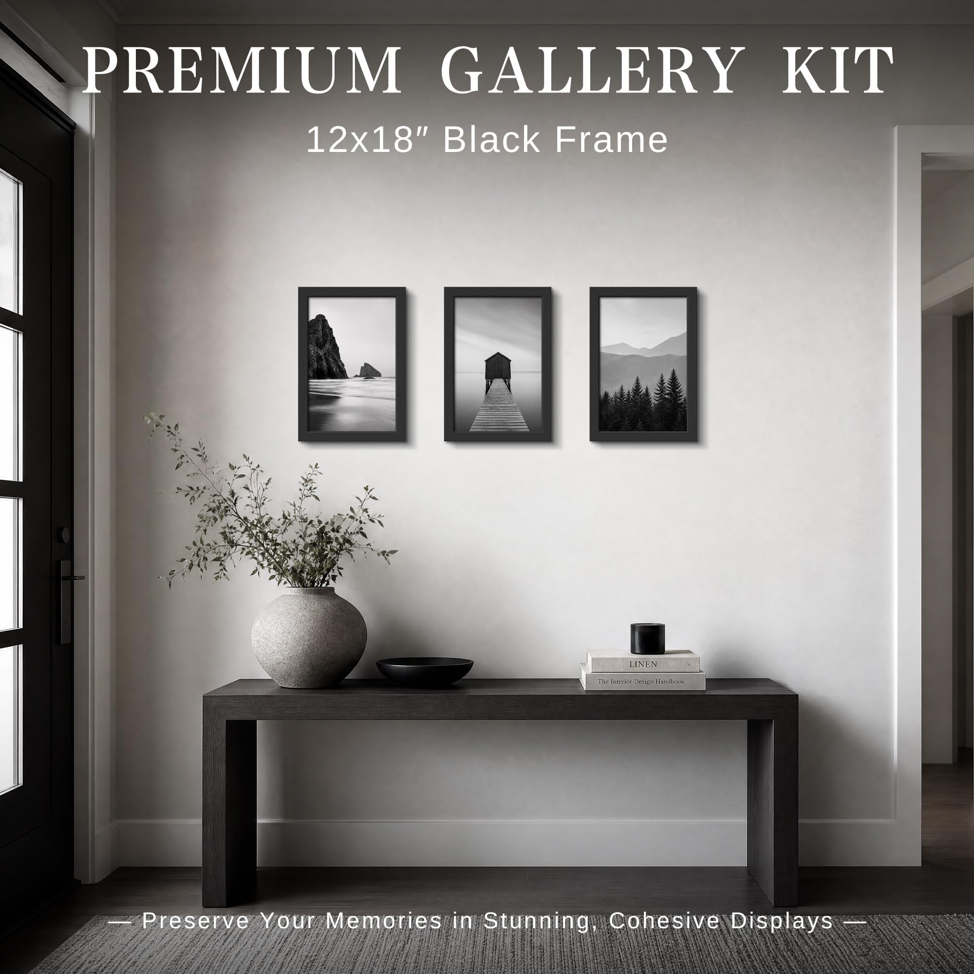 VCK 12x18 Bilderrahmen Set mit 10 Stück – Schwarz, breiter Rand, Massivholzrahmen, Display Bilder in horizontaler und vertikaler Form, für Zuhause, Büro, Galerie, Holzmaserung, Wandbehang