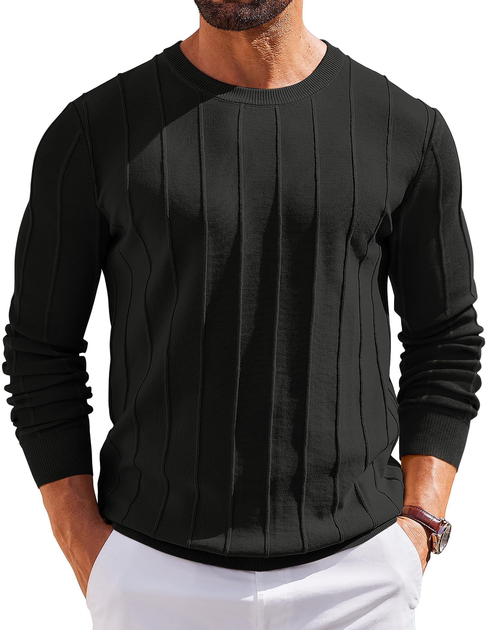 COOFANDY Herren Pullover mit Rundhals Strickpullover Herrenpullover Einfarbig Langarmshirt