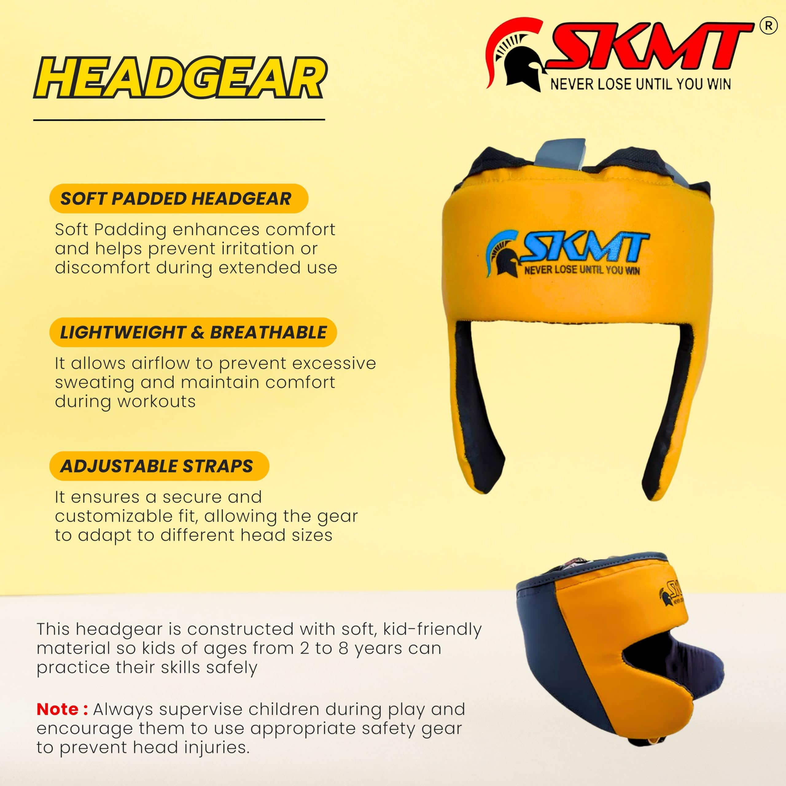 SKMT Never Lose Until You Win Kids Boxing kit Yellow (Filled Punching Bag, Gloves and Headgear, Age 2-8 Years) 4