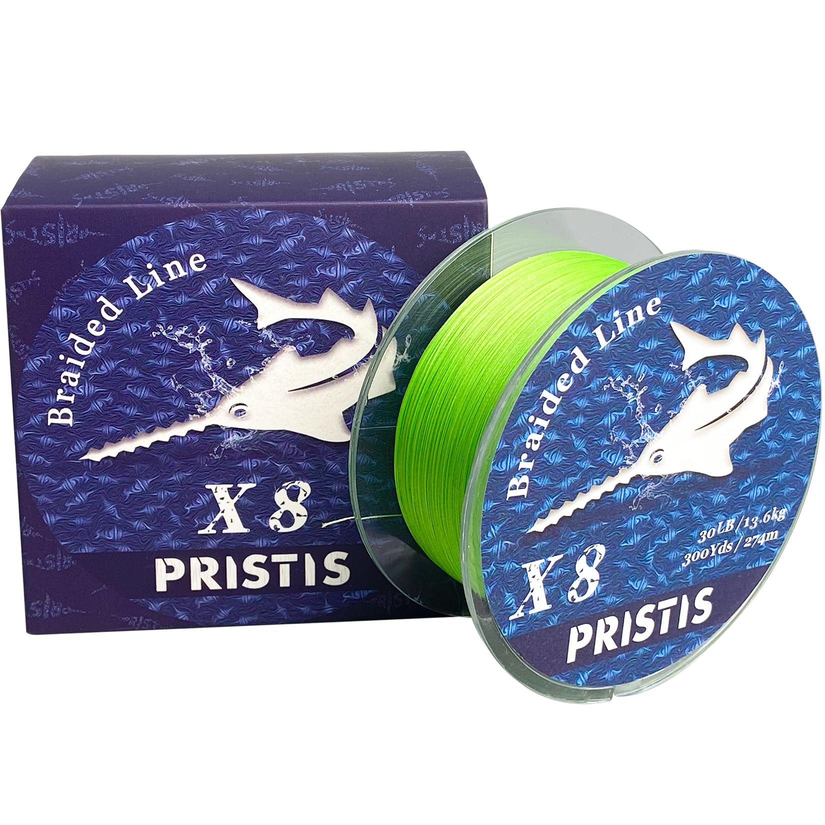 Pristis X8 Braided Fishing Line, 8-Strand Super Strong Braid Line for Professional, Pro Grade Abrasion Resistant & Zero Stretch Durable Gear Tackle for Saltwater Freshwater, 300 Yds Lime Green 30 LB