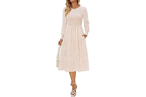 Smocked Sundress for Women 2024: Long Sleeve Midi Dress with Pockets