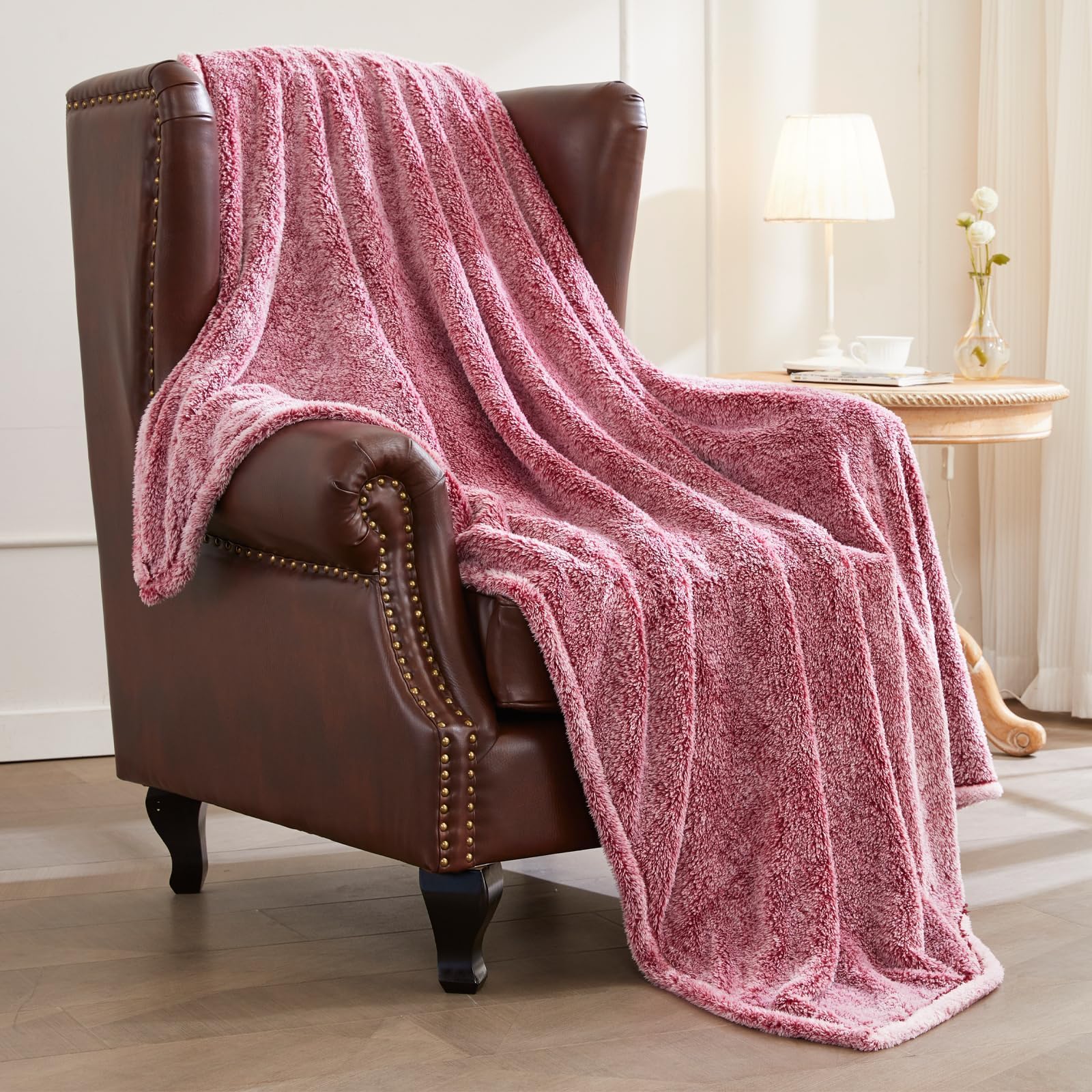 Exclusivo Mezcla Fuzzy Large Fleece Throw Blanket for Couch, Mixed Deep Red | 50x70 Inches, Super Soft and Cozy Throw, Plush Fluffy Blanket for Sofa, Bed, Bedroom, Home Decor, All Season