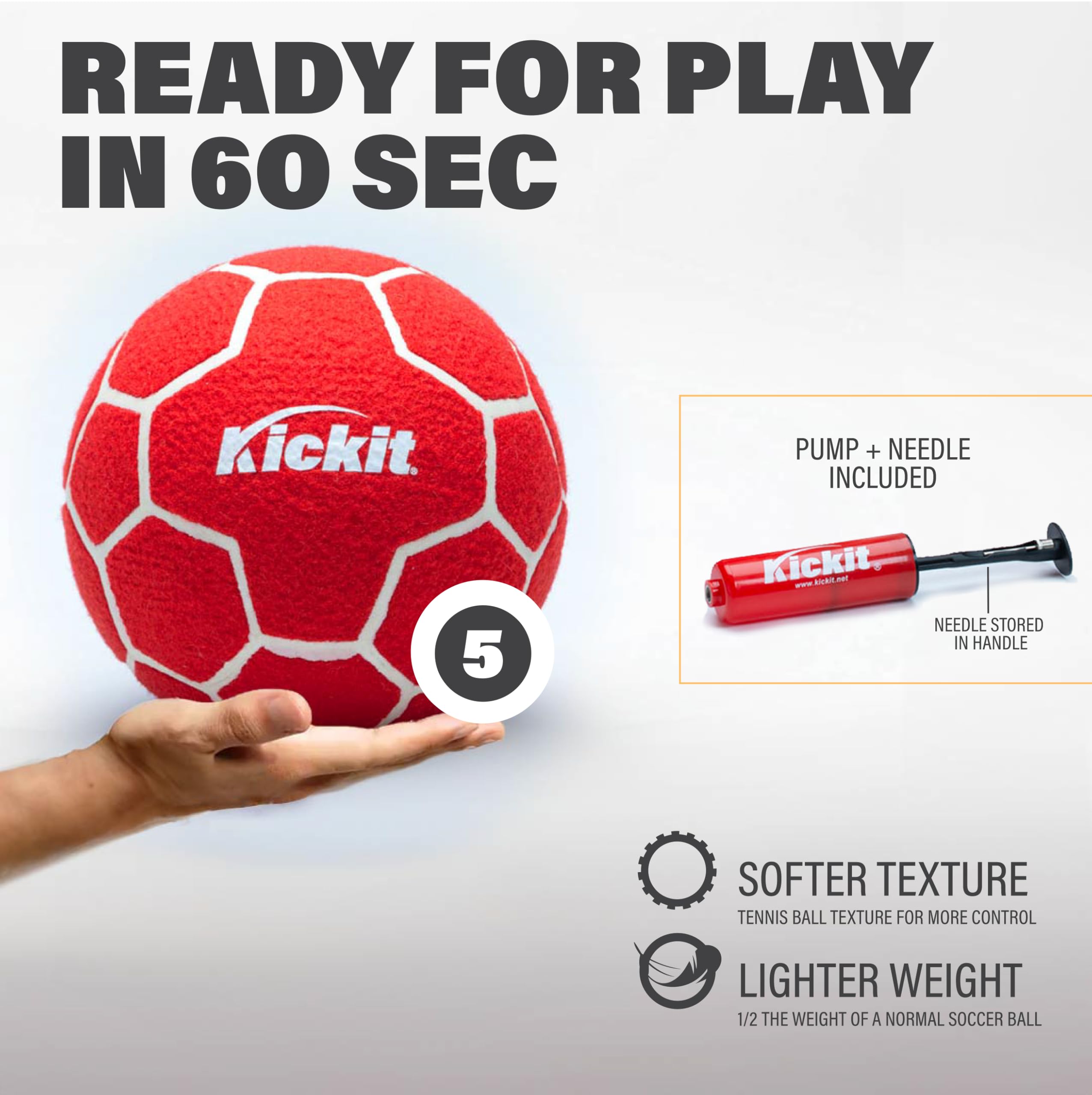 Kickit Soccer Tennis Game Set, Portable 6.5' Wide x 2' High Net & Soft Lightweight Ball, Play Outdoors, Indoors, Backyard, Beach, Complete Skills Training & Travel Friendly, Original