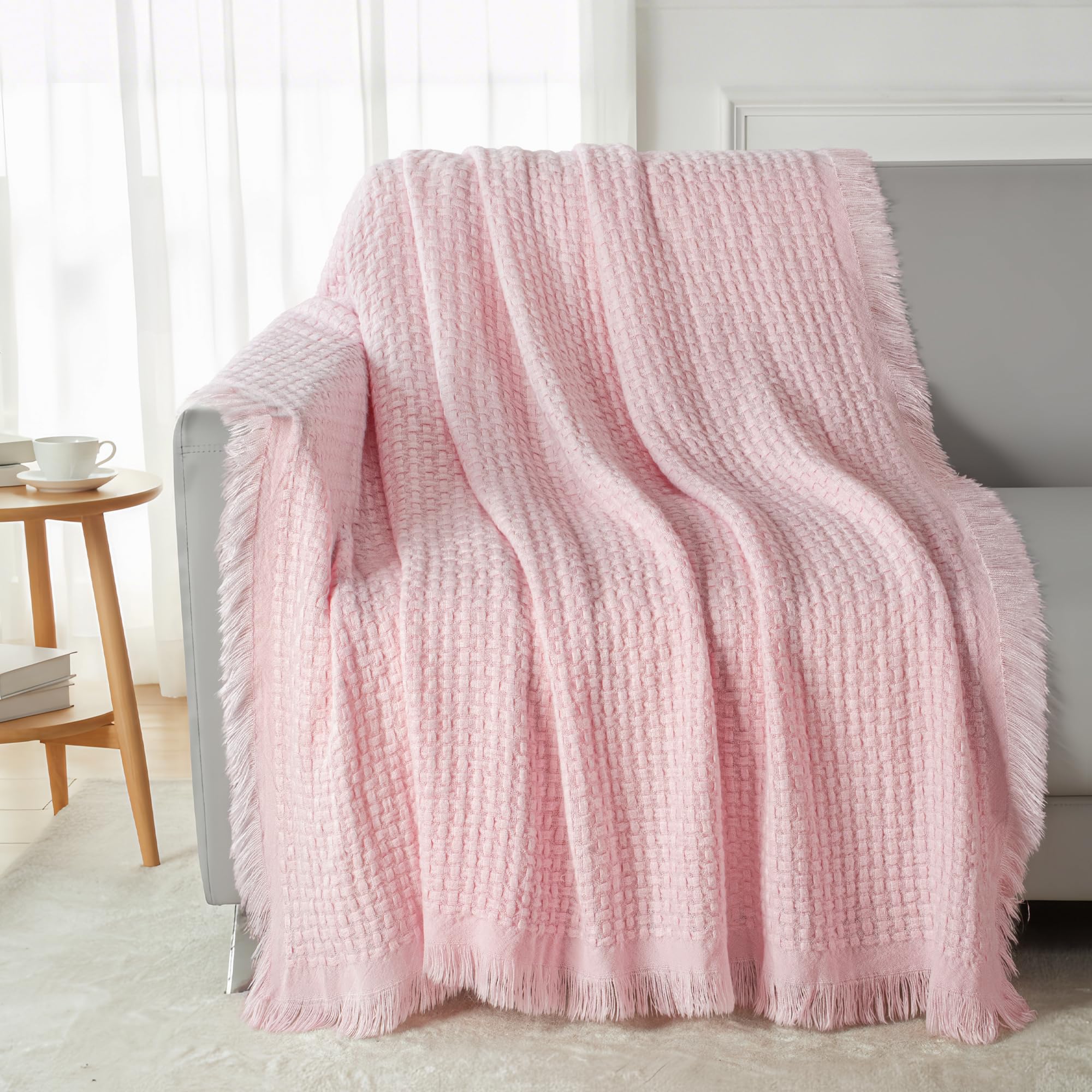 Exclusivo Mezcla Kuscheldecke Strickdecke mit Fransen, Weiche und Warme Decke mit strukturierter Optik für alle Jahreszeiten, Leichte Atmungsaktive Raumdekoration